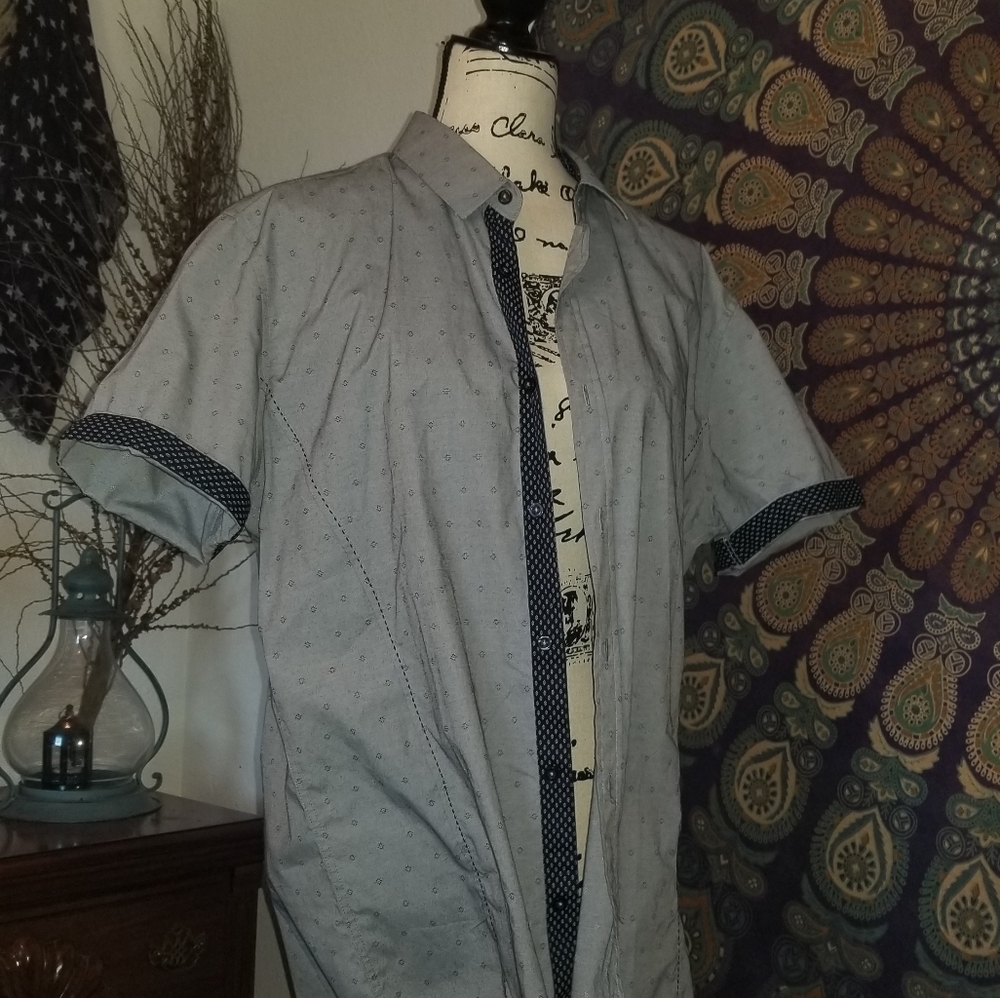 Gray colored button up short sleeve shirt